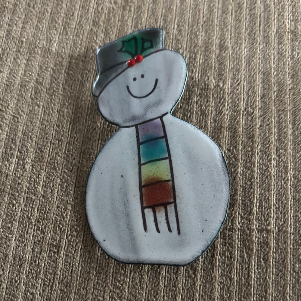 Snowman Brooch with Colorful Scarf